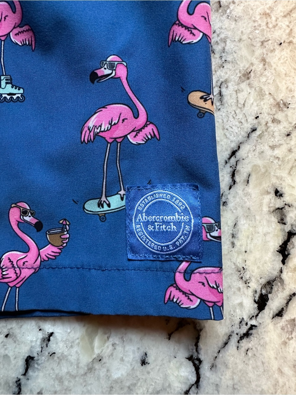 Abercrombie & Fitch Blue Shorts with Pink Flamingo Print - Picture 3 of 6
